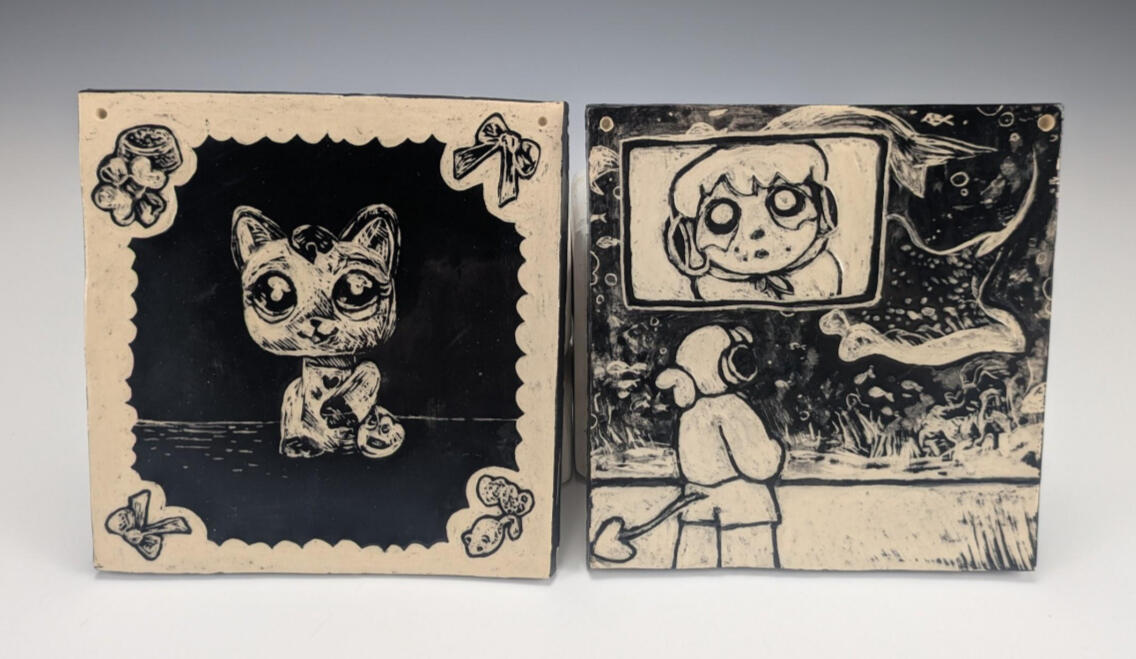 Sgraffito Tiles- Littlest Pet Shop Still-Life and Nova Aquarium (Stoneware)